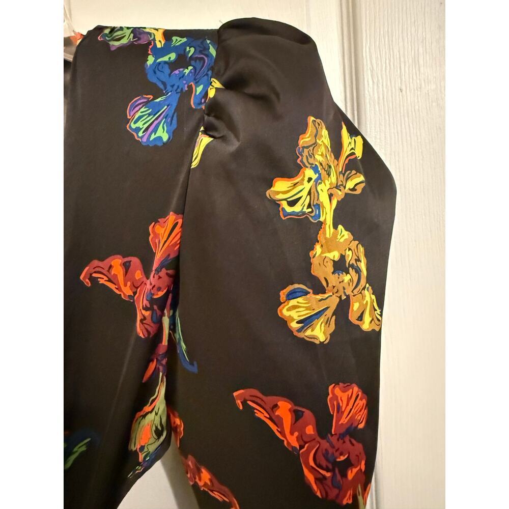 Nasty Gal Black Floral Cutout Midi Dress Size 4 Long Sleeve Ruched Slit - Picture 3 of 8
